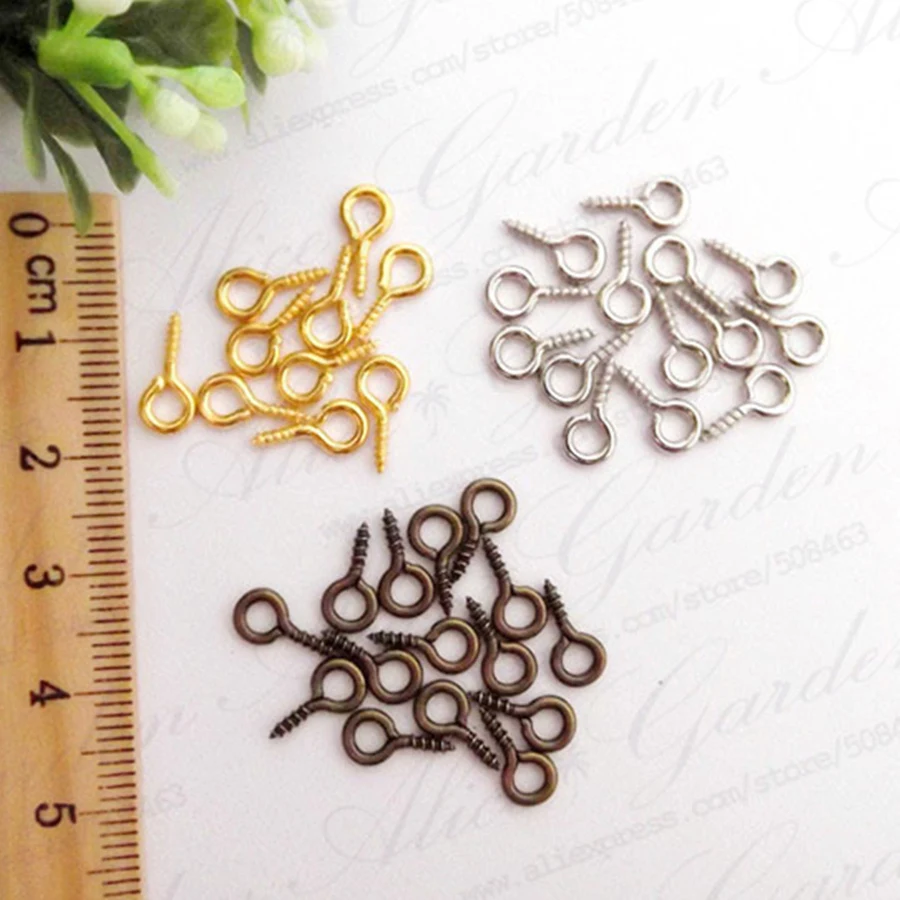 100 Pcs Rhodium Plated Screw Eye Pins - 10mm X 5mm Hoop, Jewelry Finding For Beads & Pendants