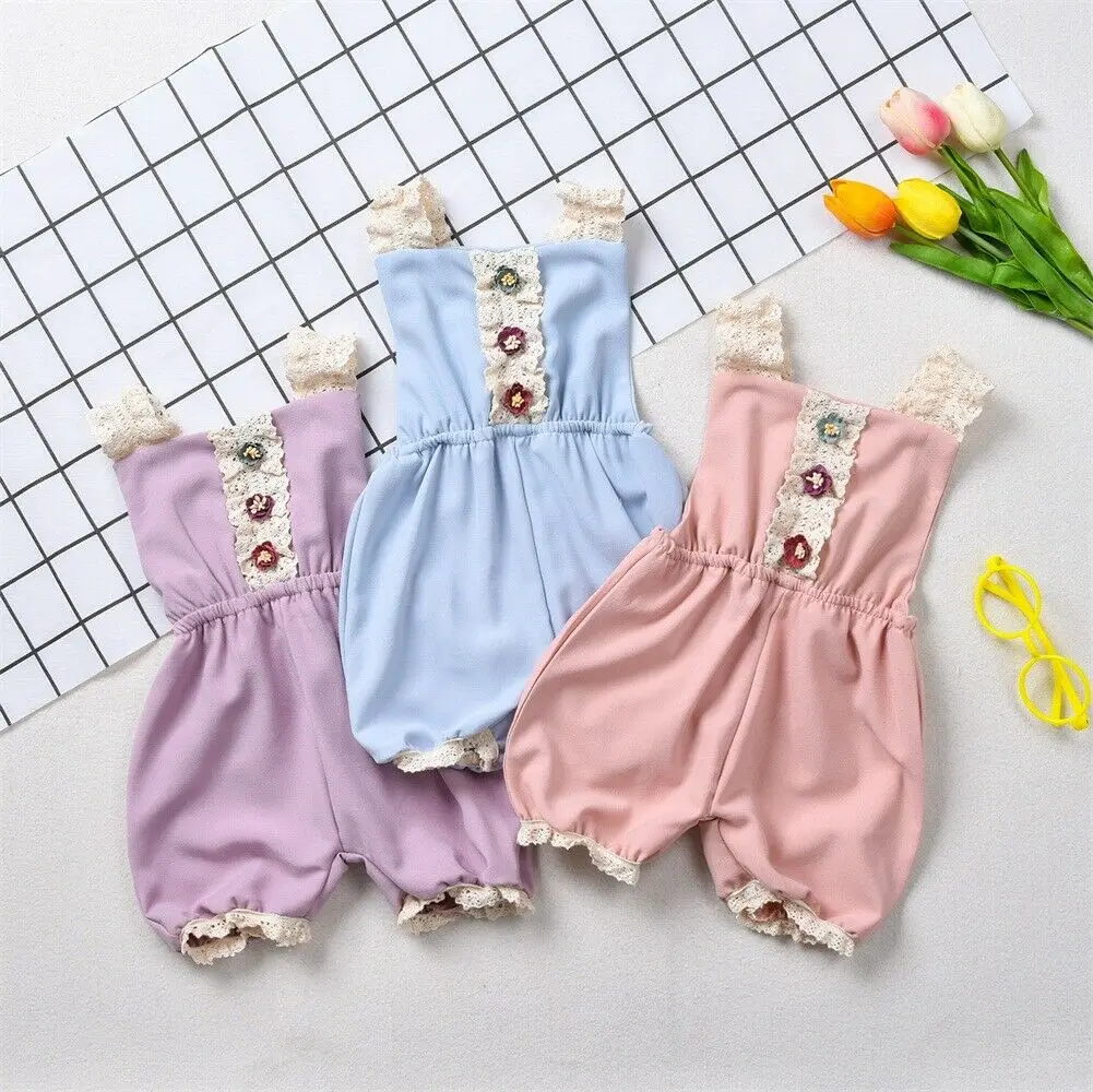 

Pudcoco 2019 Summer Cute Newborn Baby Girl Strap Lace Flower Romper Sleeveless Jumpsuit Outfit Cute Dropshipping Clothes