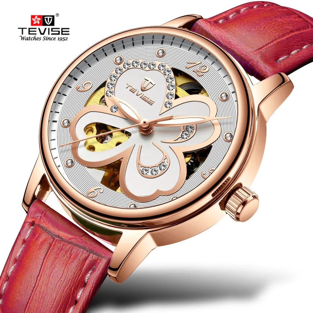 

TEVISE Women Automatic Mechanical Watch Time Moon Phase Display Fashion Leather Strap Life Waterproof Female Wristwatch t835b