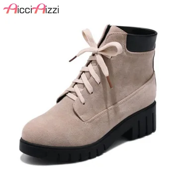 

ZALAVOR 4 Color Size 34-43 Women Ankle Boots Lace Up Platform Shoes Female Round Toe Short Botas High Heels Women Footwear