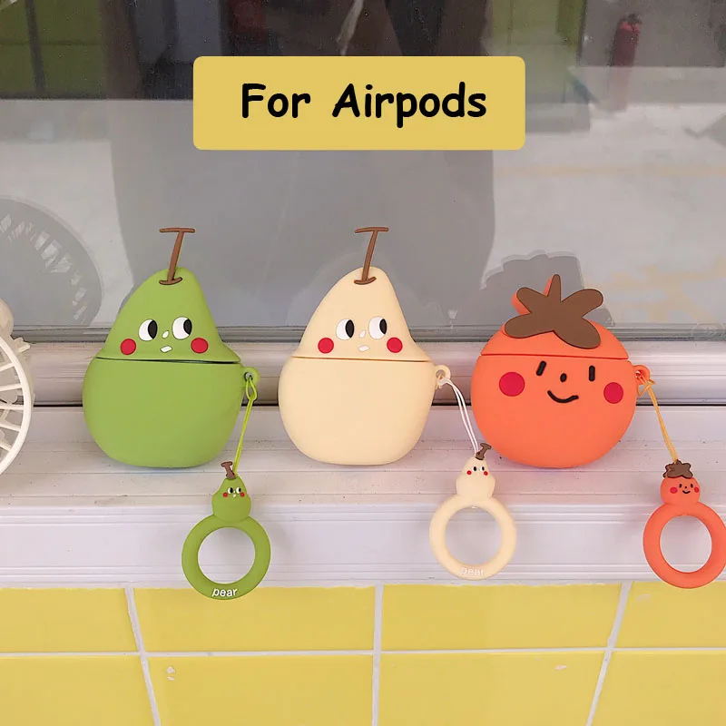

For AirPods Case Cartoon 3D Pear Fruit Persimmon Cute Wireless Bluetooth Earphone Cases For Apple Airpods 2 Silicone Cover Funda