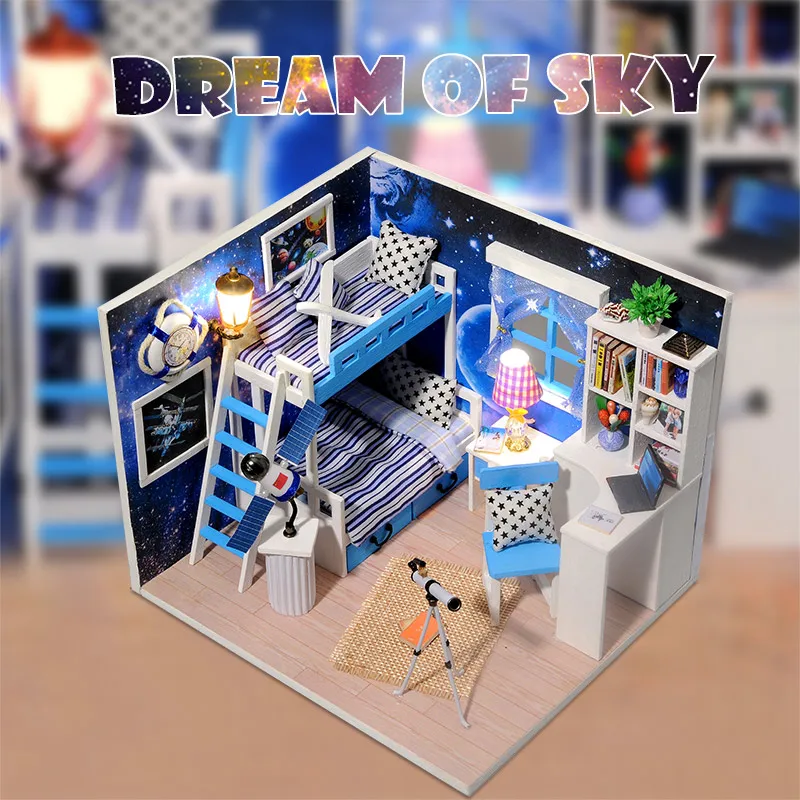 DIY Miniature Doll House Model Space Universe Furniture 3D Wooden Dolls Houses Miniature dollhouse Kit Toys for children
