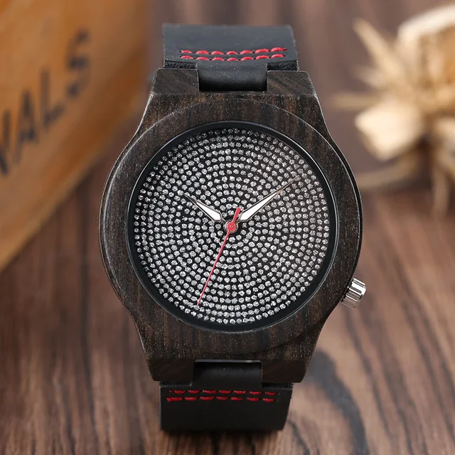 Black Sandalwood Mens Watch Creative Glitter Bling Dial Analog Quartz Women's Na Black Sandalwood Mens Watch Creative Glitter Bling Dial Analog Quartz Women's Na