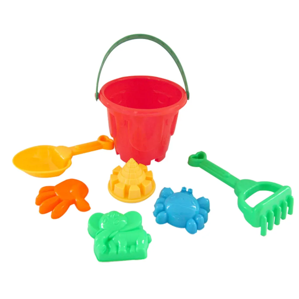 7pcs  Sand Water Beach Toy Molds & Tools Castle Mold Model Bucket Shovel Rake for Baby, Kids and Toddler Gift