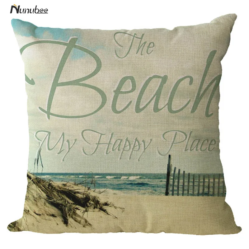 Ocean Beach Cushion Cover Pillowcase Cotton Linen Chair Seat Square Quote 45x45cm cushionCover Home Living Textile | Дом и сад