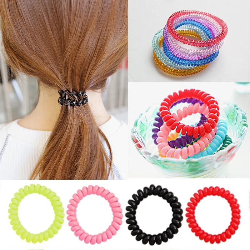 جديد حار 1 PC/5 PCS سيدة الملونة سلك الهاتف البلاستيك الحبال سوبر رقيقة المطاط النساء رباط شعر الفتيات الشعر الحبال الشعر العلاقات