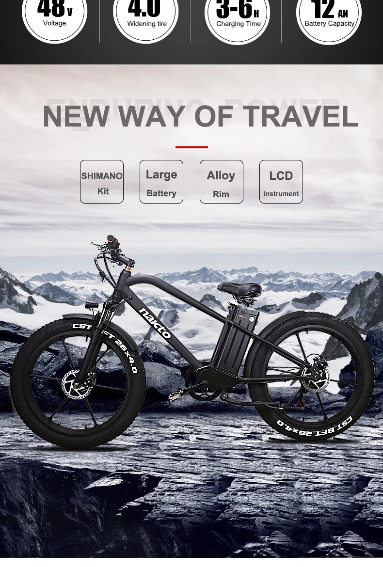 Clearance 26inch Fat e-bike 48V500W electric mountain bicycle hybrid pas  off-road snow bike 4.0 fat tires EMTB smart lcd ebike 1