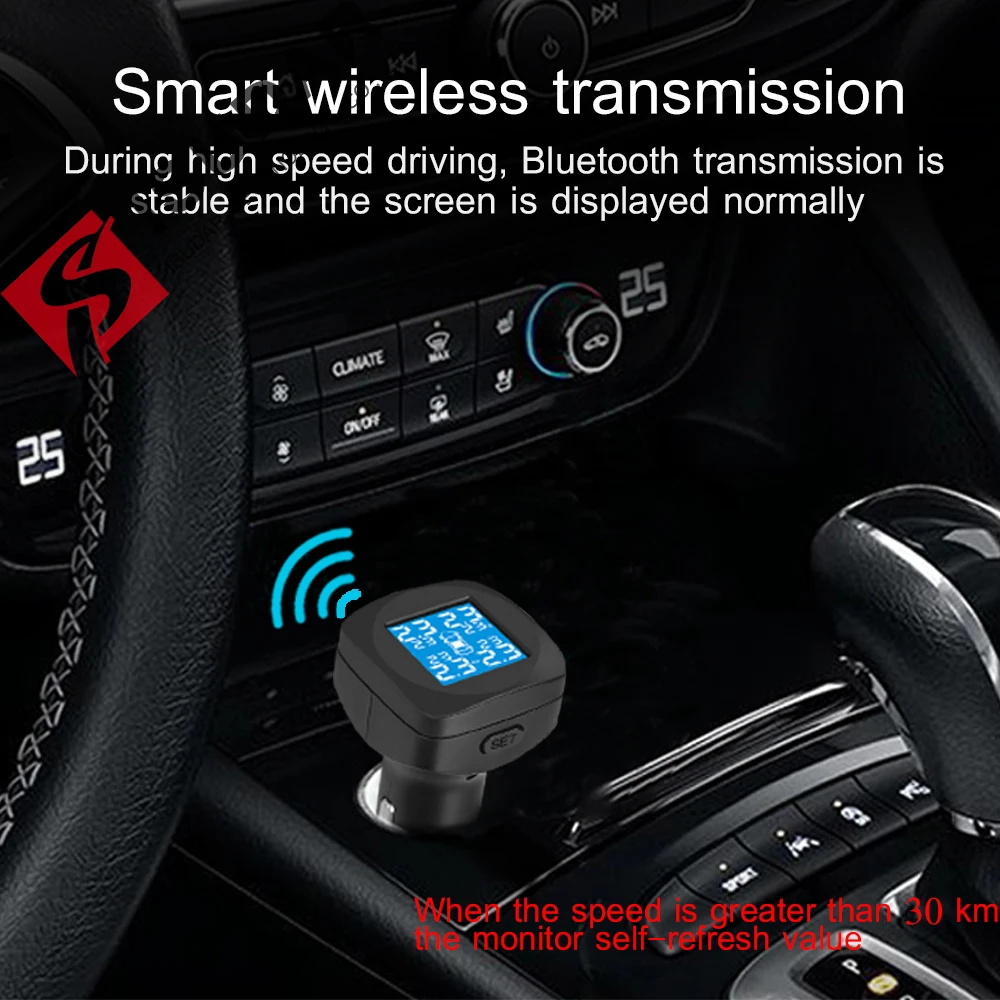 ISUDAR Wireless Smart TPMS Car Tire Pressure Alarm Monitor System 4 External Auto Temperature Alarm Cigarette Lighter 12V