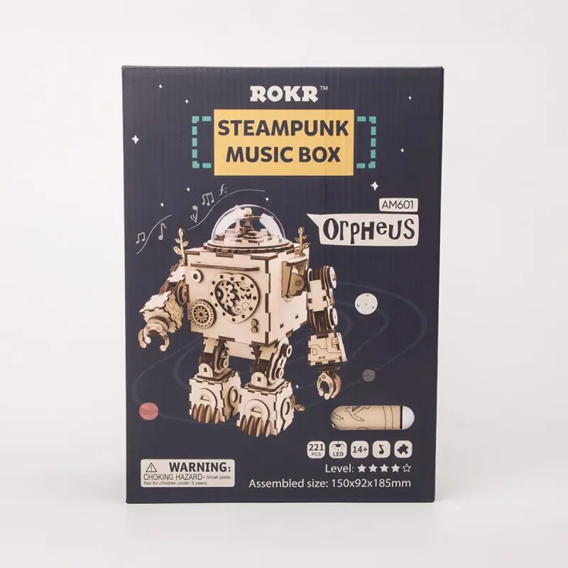 ROKR 6 видов DIY стимпанк музыкальная шкатулка 3D деревянная головоломка сборная Модель Строительный набор игрушки для детей подарок на день рождения Прямая поставка