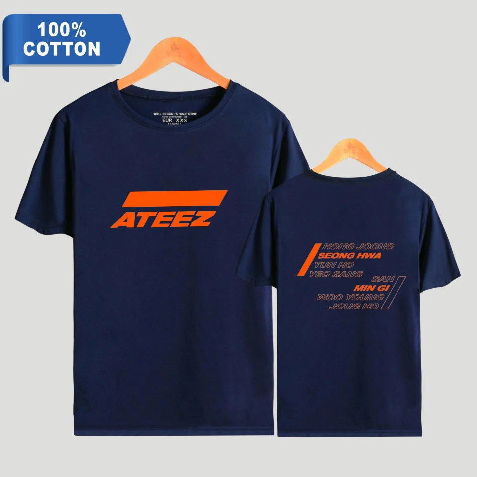 Футболка с коротким рукавом и принтом логотипа Kpop ATEEZ Group 100% хлопок одежда