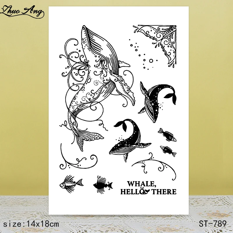 

ZhuoAng Whale Flying Fish Clear Stamps/Seals For DIY Scrapbooking/Card Making/Album Decorative Silicon Stamp Crafts