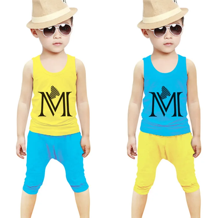 Cheap Children Clothing Boys Sets MI Printed Vest and Pants 2 Pieces