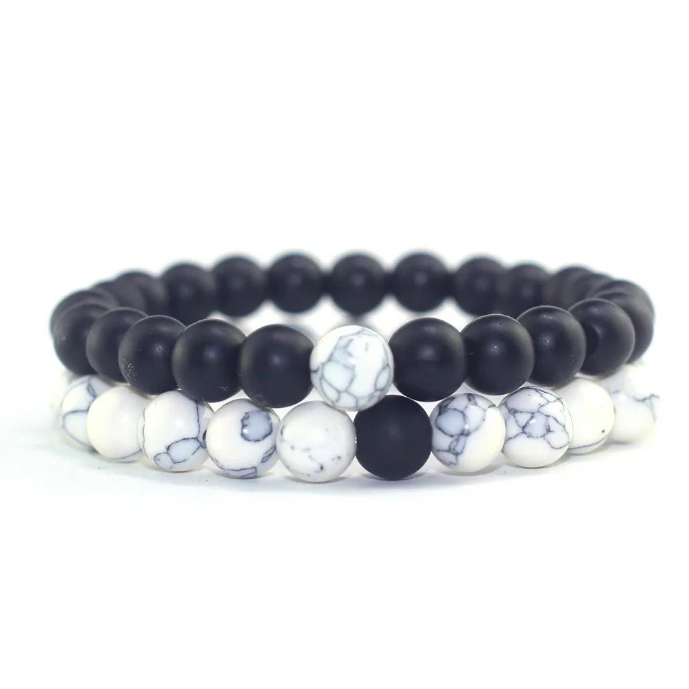 

Trendy Black White Stone Beads Distance Bracelet Tourmaline Lava Yoga Strand Wristband for Women Men Couple Bangles Jewelry
