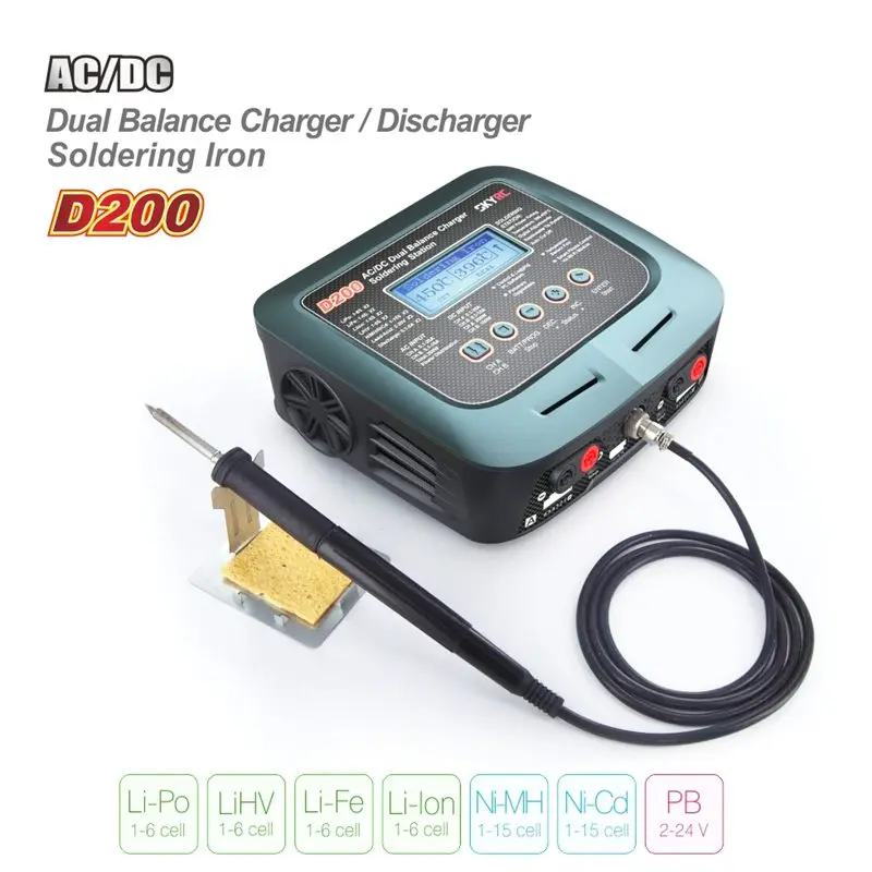 

SKYRC D200 ba;ance Charger SK-100097 dual output AC power supported with built-in soldering iron