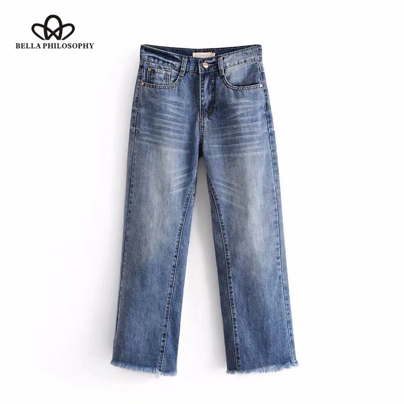 Bella Philosophy 2018 Spring Women Fashion Wide Leg Jeans