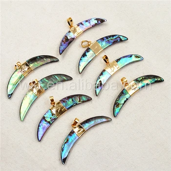 

WT-P866 Fashion Design 5pcs/lot Moon Shell Gold Pendant Natural abalone Shell Moon Pendant charm shell pendant for necklace