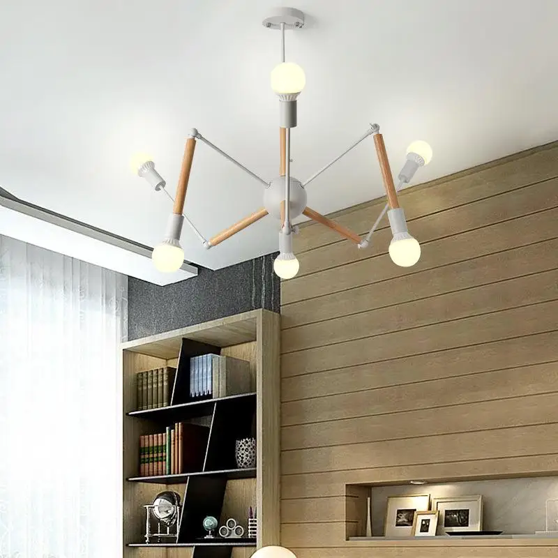 White Wooden Spider chandelier lighting E27 modern loft nordic kitchen chandelier dining room bedroom living room foyer lights - Цвет абажура: White