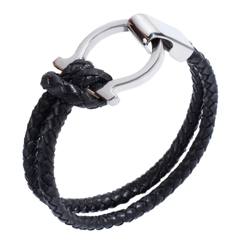 

Fashion design Men Leather Bracelet Rope Chain Women Jewelry Unique Stainless Steel Buckle Charm Bracelet Wrist band Gifts BB797