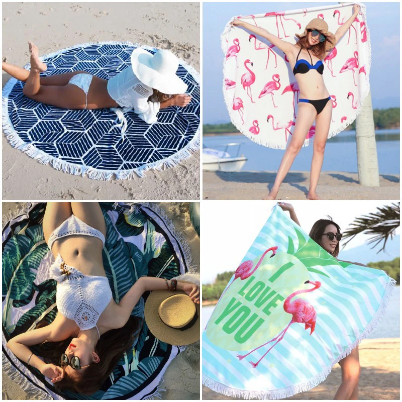 

Round beach mat European and American microfiber digital printing camping mat Comfortable soft beach blanket 150*150cm