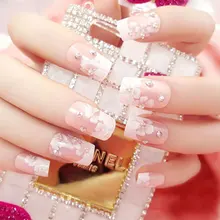 24 шт. модных свежих длинных поддельных ногтей овальные розовые бриллианты японское кимоно Вишневый цветок украшение невесты Девушка