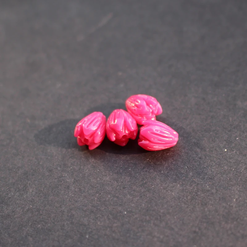 

(20 pieces/lot) Carved Jasmine Flower Synthetic Coral beads 7 8mm Hot Pink color for Jewelry making