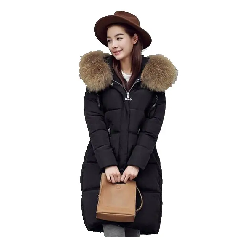 2016 Winter Warm Large Fur Collar Ladies Cotton padded Jacket Women Fashion Cotton padded Loose Eiderdown