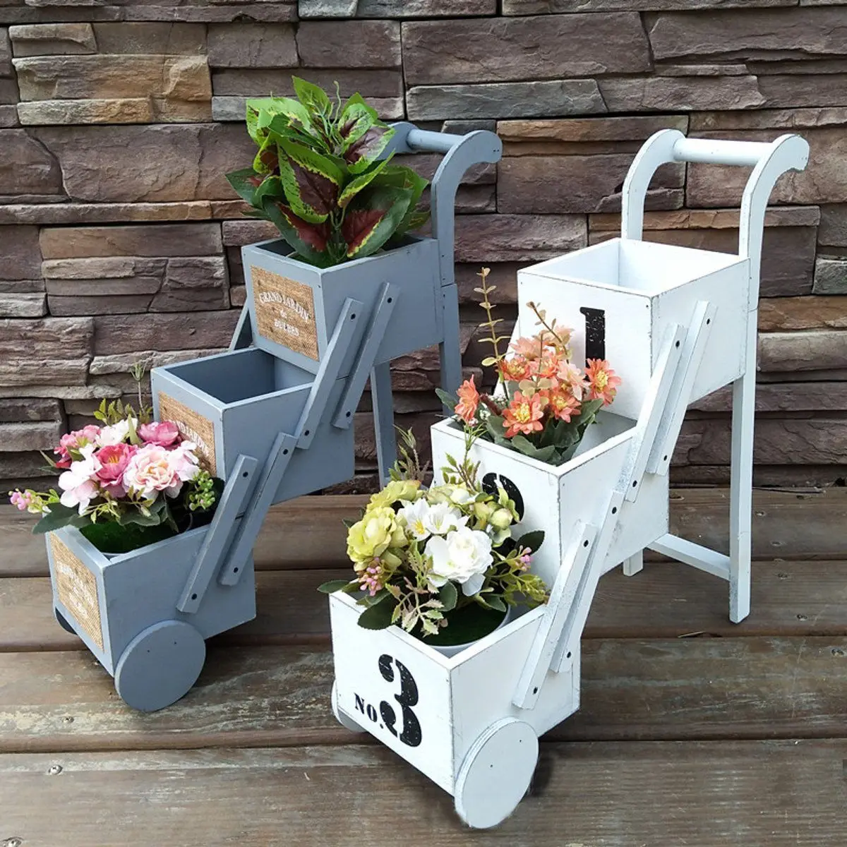 

Garden 3 Tiers Succulents Flower Pot Planters Wooden Plant Shelf Stand Display Ladder Rack Gardening Tools Organizer Decoration