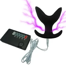 New silicone large electro shock Anal butt plug Speculum dildo Dilator stretcher massager electric adult sex toy for Men Woman