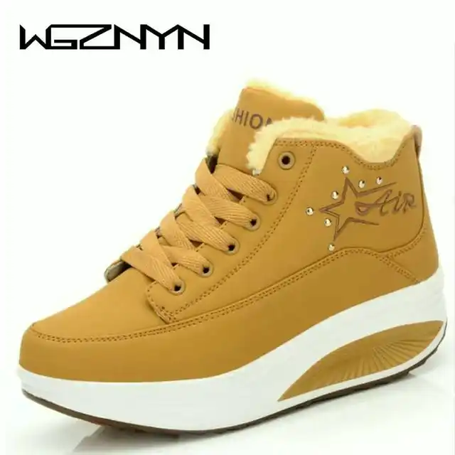 US $17.09 WGZNYN  Swing Fitness Shoes Woman Cotton-padded Winter Outdoor Snow Boots Wedge Sneakers Height Inc