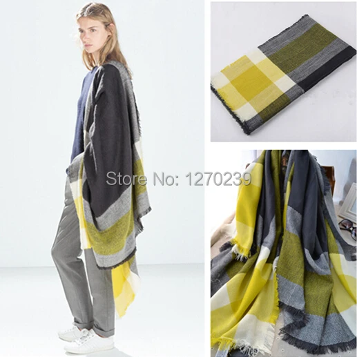 WJ11 Winter 2014 font b Tartan b font Scarf Plaid Blanket Scarf Women Blanket Oversized Wrap