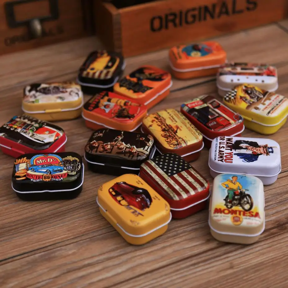 Vintage Cartoon Tin Box 5.5*4*2.5cm Candy Pill Chutty Mini Storage House Decoration Collectables Display 