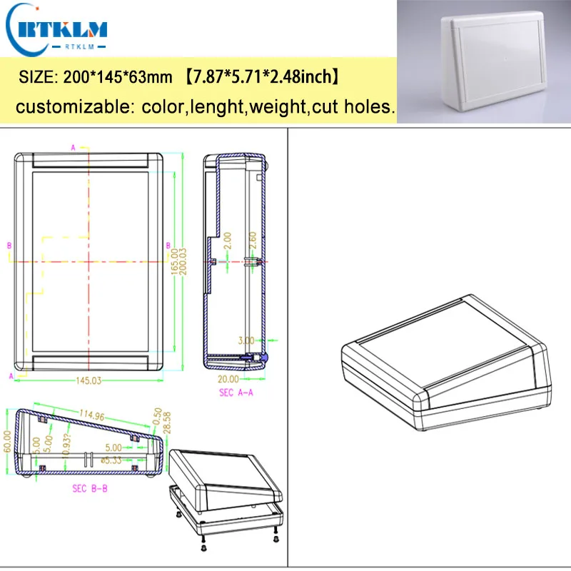 ABS junction box diy instrument case plastic box for electronic project plastic electric box custom desktop box 200*145*63mm