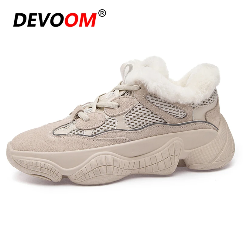 

White Shoes Sneakers Winter Woman 2018 Fashion New Warm Snow Suede Fur Shoes Retro Flats Women Solid Black Non Slip Lady Creeper