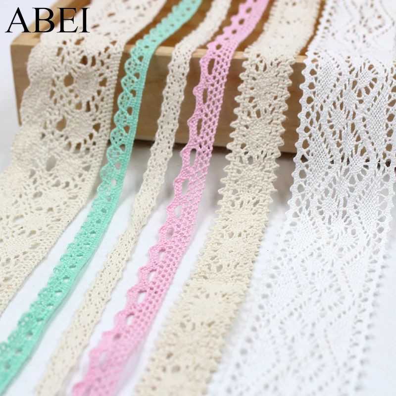 10yards/lot White Cotton Lace Trims 100% Cotton Beige Ribbon Material Diy Hometexile Curtain Clothes Fabric Lace Trimming