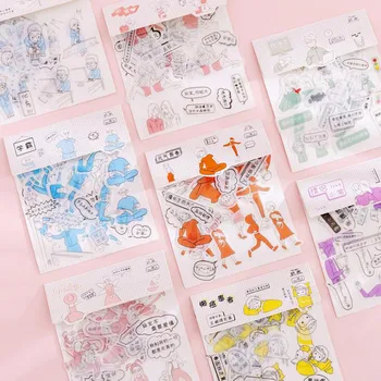 

40 Pieces /bag Cute Sticker Diary Handmade Adhesive Paper Flake Transparent Sticker Scrapbooking Emoticons Stickers Stationery