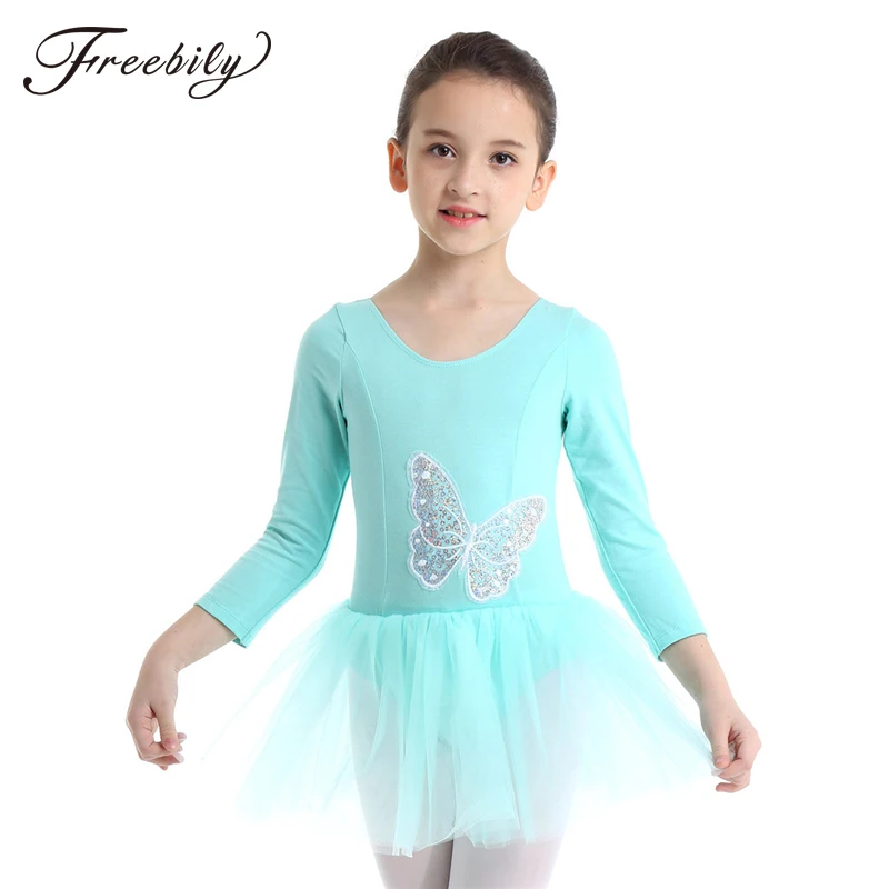 Girls Cotton Tulle Long Sleeves Sequined Ballet Dance Gymnastics Leotard Tutu Dress Children Stage Performance | Тематическая