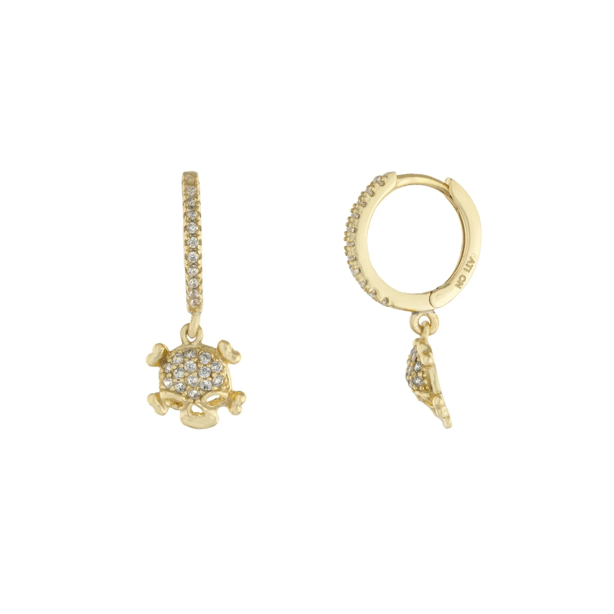 

cz skull skeleton charm hoop earring Gold color clear sparking cubic zirconia tiny cute skull charm earrings