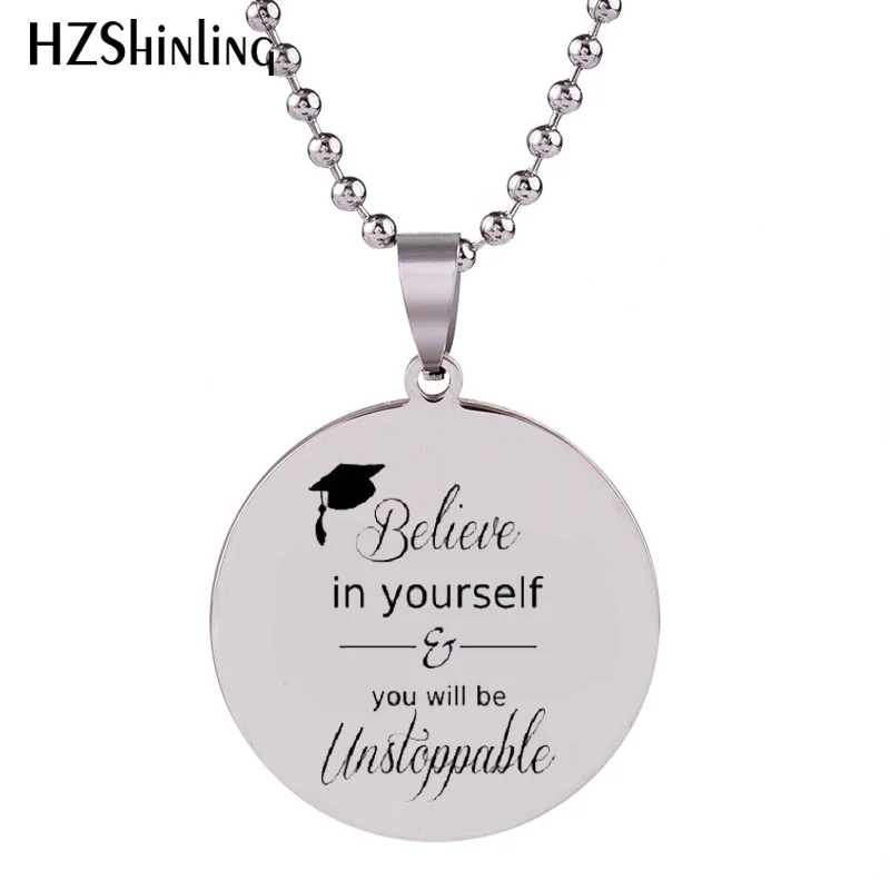 

2018 New Graduation Gift Stainless Steel Necklace Graduate Pendant Silver Handmade Jewelry Ball Chain Necklaces HZ7