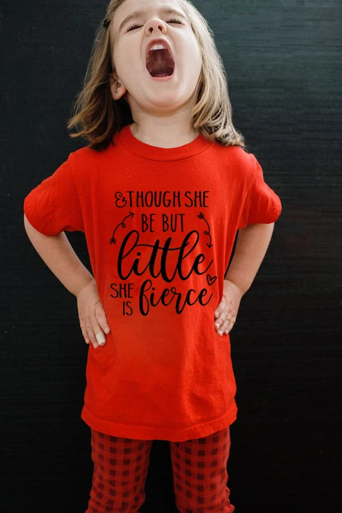 

Though She Be But Little She Is Fierce Tees Toddler Baby Girl Short Sleeve Tops O Neck T Shirt Kid T-shirts Casual Style Clothes