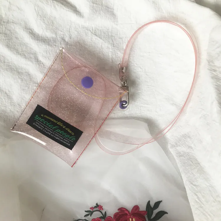 pink Блестящий прозрачный держатель для карты, кошелек для девушек, сумки для шеи, сумка с ремешком, милое фото, блестящий прозрачный Кошелек для монет, Женский мини-кошелек из ПВХ - Цвет: pink