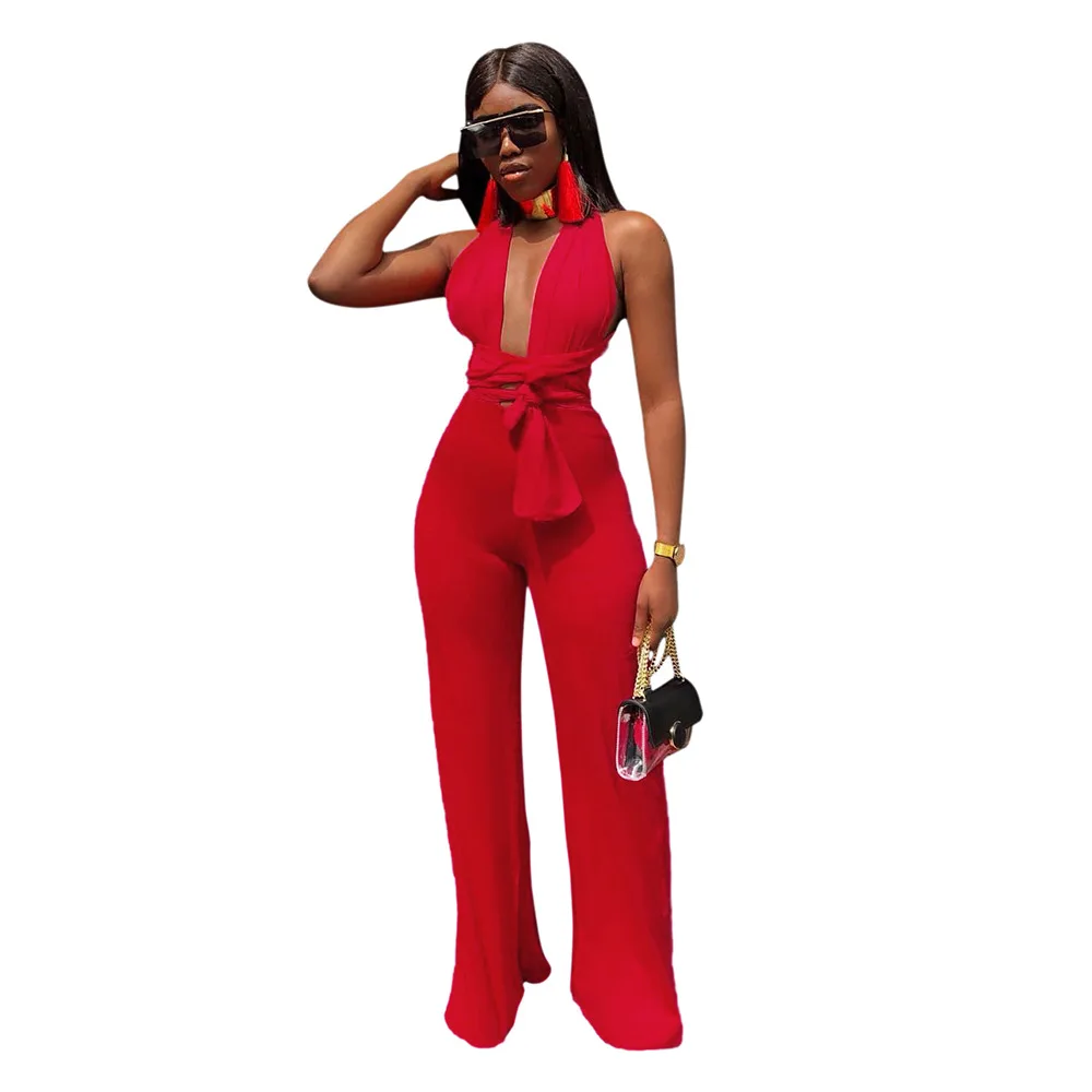 المرأة مثير بذلة بلون عميق الخامس الرقبة حمالة ضمادة عارية الذراعين نحيف داخلية clubwear playsuit