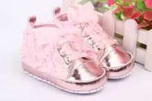 Baby Infant Shoes Soft Sole Girls Toddler Shoes with Rose Flowers Lace Shoes Pink for Children