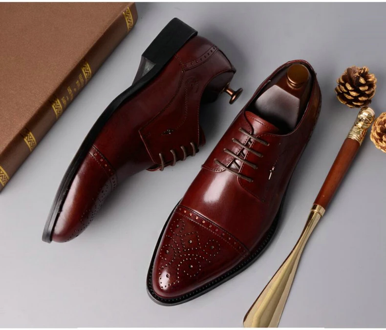 Mens Leather Casual Shoes' Genuine Leather Shoes Men Formal Casual Oxfords Wedding Shoe Lace-Up Casual Shoes Men Size 46 Brogues (16)