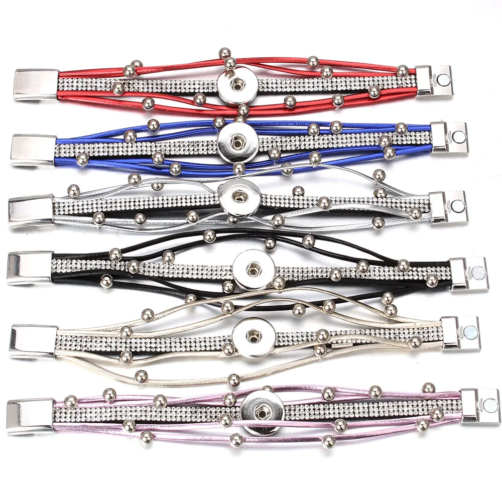 

New Snap Button Jewelry Leather 18mm Snap Button Bracelet Punk Multilayer Leather Bracelet Lederen Armband Snaps Jewelry