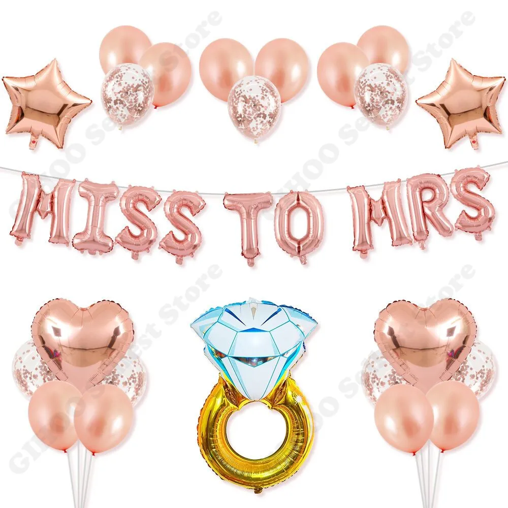 

Rose Gold Wedding/Bachelorette Party Decorations Kit & Bridal Shower Party Supplies Ring Balloons ,BRIDE TO BE Letter Banner