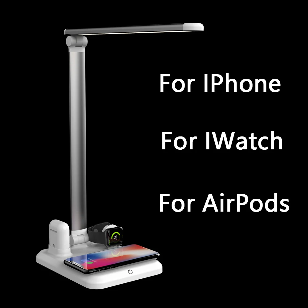

4 IN 1 Table Lamp USB Charging Station Fast QI Wireless Charger Dock for Apple Watch 2 3 4 Airpods IPhone 8 Plus X XR XS 11 Max