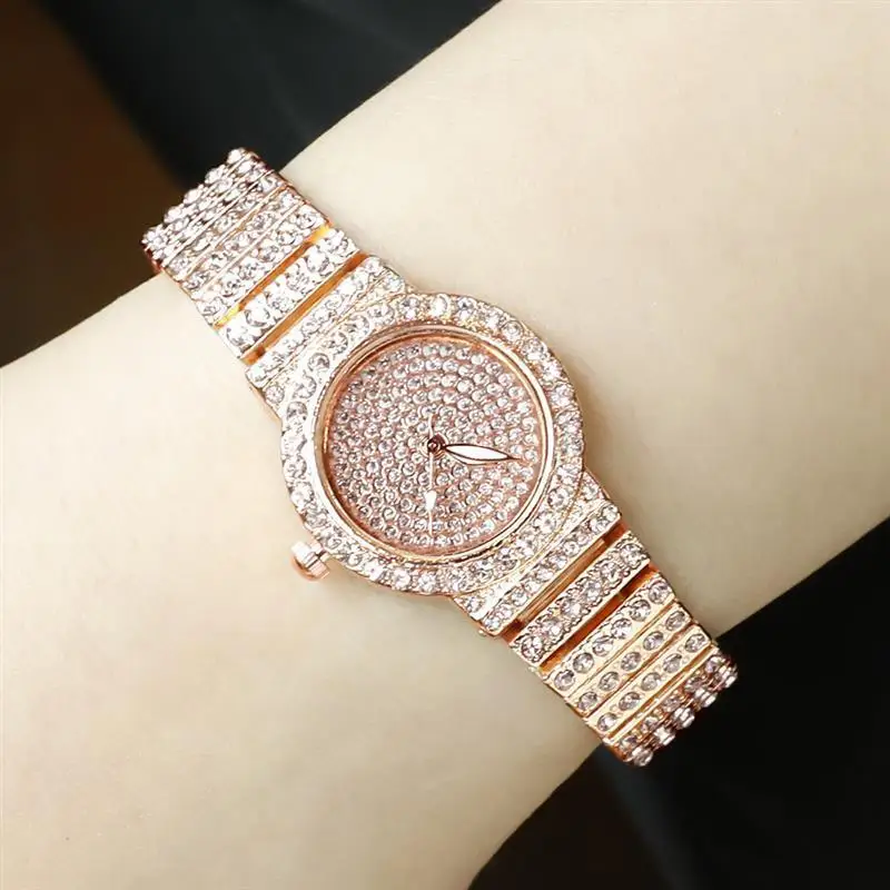 Новые модные часы-браслет для Для женщин диаманта Bling Нержавеющая сталь женские кварцевые часы на запястье роскошные элегантные часы