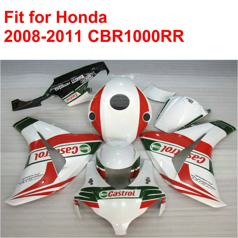 100% fit for HONDA injection mold CBR1000RR fairings 2008 2009 2010 2011 red white Castrol fairing kit CBR 1000 RR 08-11 RT7