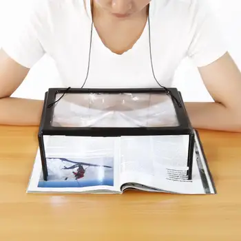 

A4 Full Page Large PVC Magnifier 3X Foldable Magnifying Glass Loupe Hands Free for Reading with 4 LED Lights Mirror