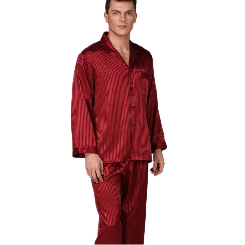 Spring Autumn Red Men Full Sleeve Pajamas Set Gentle Satin 2PCS ...